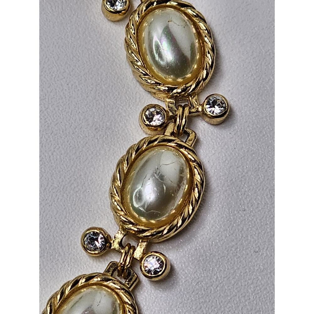 Vintage Christian Dior Gold Plated - White Cabochon & Clear Stones Bracelet 8" - Picture 3 of 8